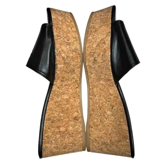 DKNY Platform Wedge Sandal Womens 8.5 Black Logo Cork Like Slip On Retro Chic - Picture 6 of 13